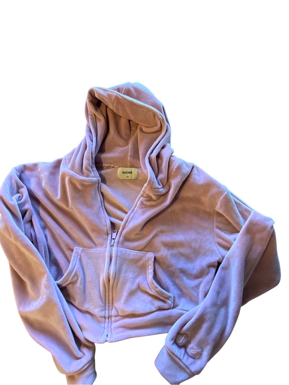 Sacre Lilac Velour Zip Hoodie Crop